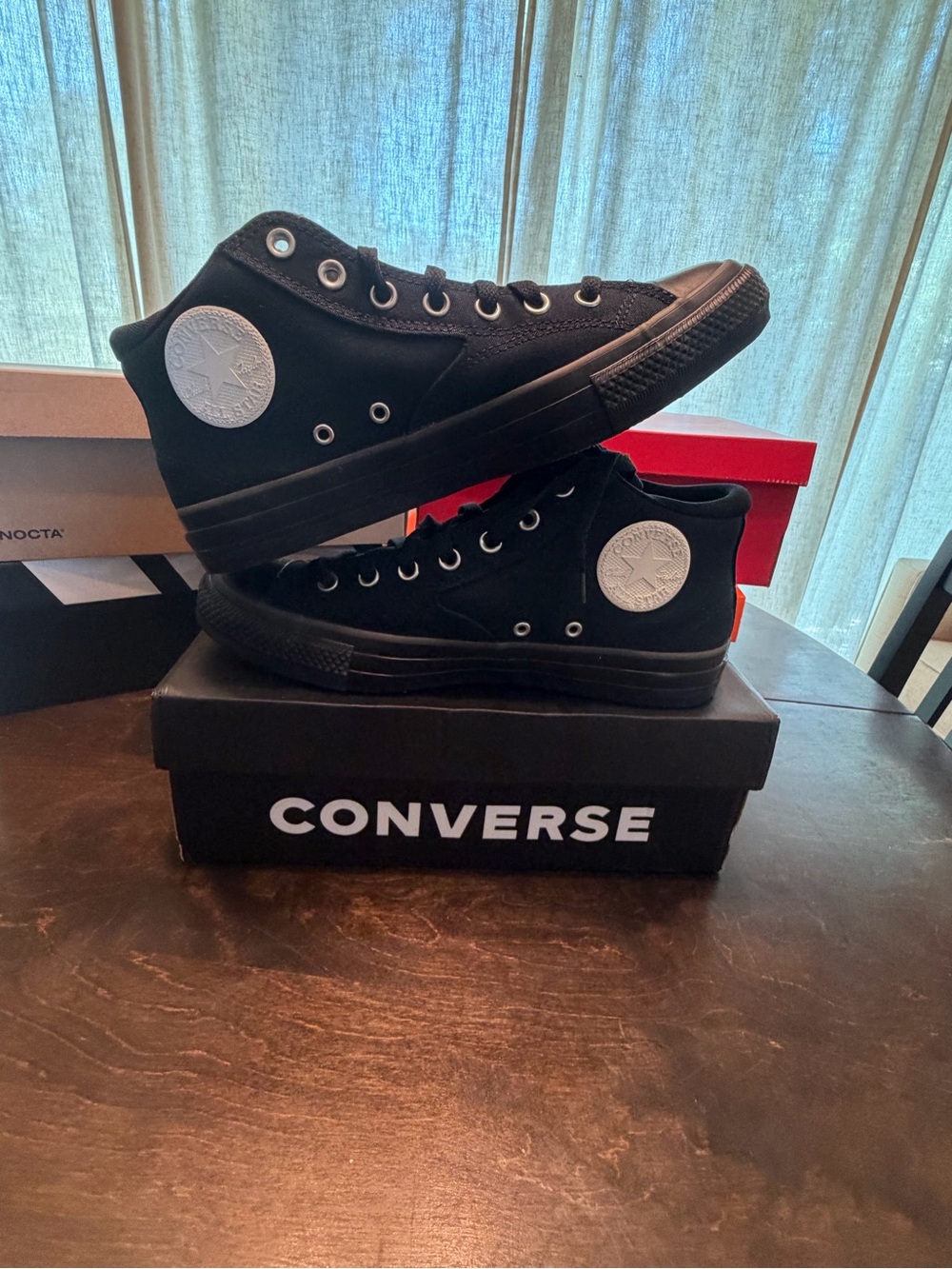 Converse Black Mid-Top Sneakers with White Ankle Patch